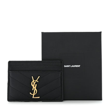 Saint Laurent Grain De Poudre Matelasse Chevron Monogram Credit Card Case Black 11 of 11