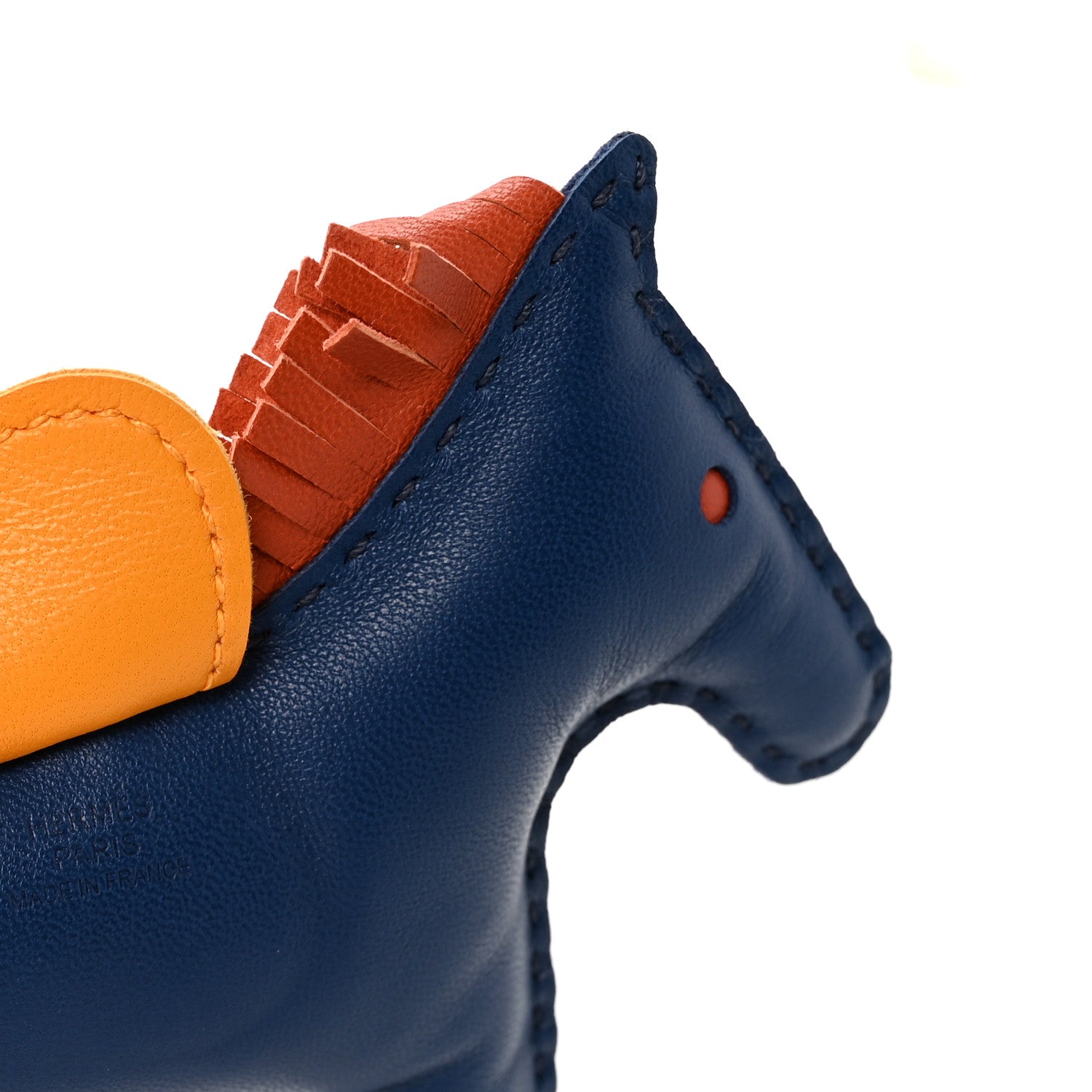 Hermes Milo Lambskin Grigri Rodeo Horse Bag Charm MM Bleu De Malte Cornaline Jaune D'or 3 of 3