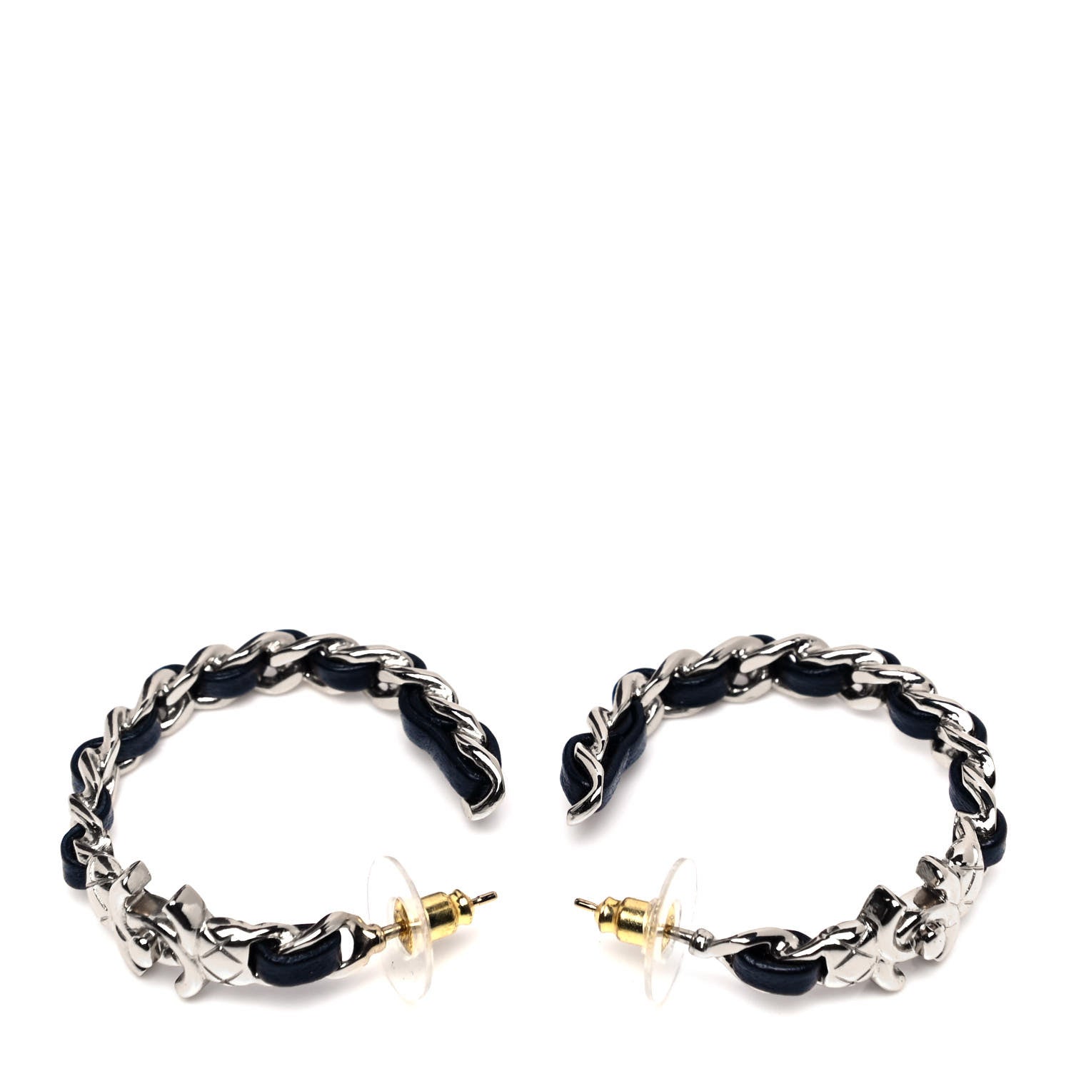 Chanel Lambskin CC Turnlock Chain Hoop Earrings Gold Black 3 of 4