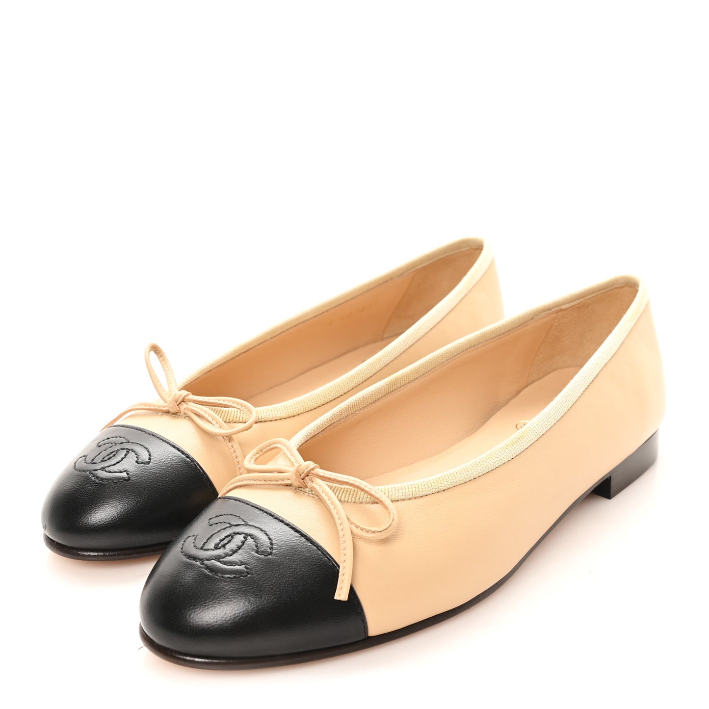 Lambskin Cap Toe CC Ballerina Flats 37.5 Beige Black