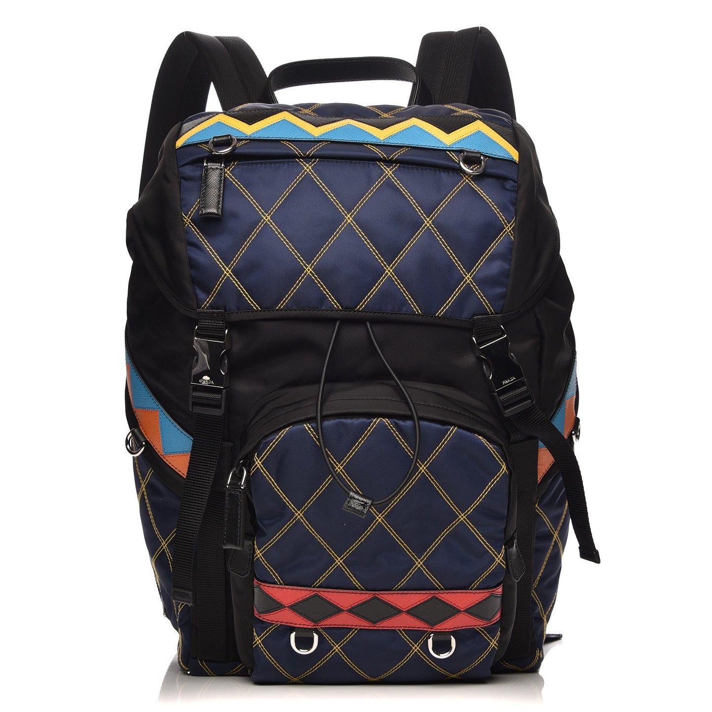 Tessuto Nylon Impunturato Double Buckle Backpack Baltico Black