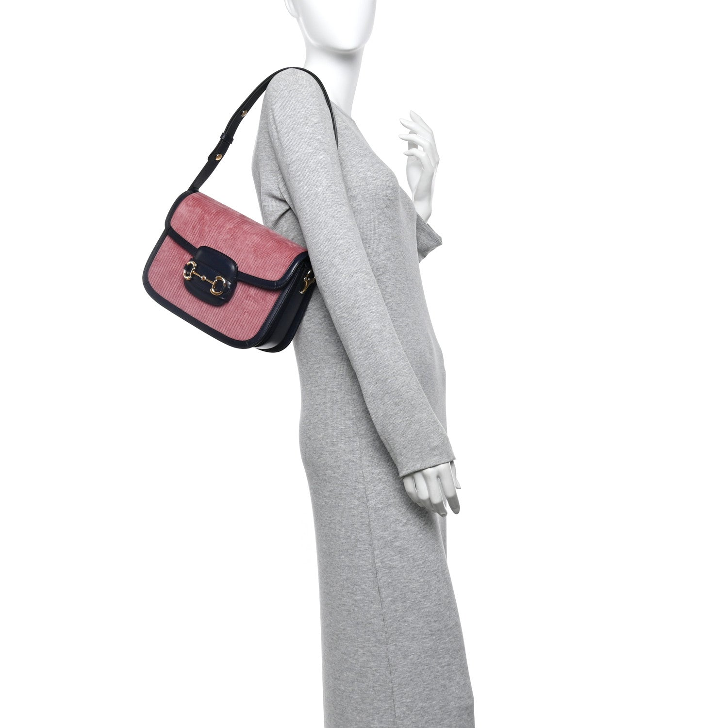 Gucci Lanzo Stretch Cord Azalea Calfskin Horsebit 1955 Shoulder Bag Lipstick Rose Blue 2 of 10