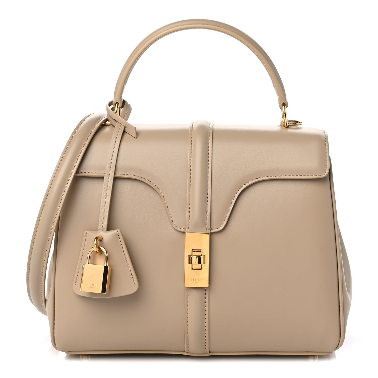 Satinated Calfskin Small 16 Top Handle Bag Beige