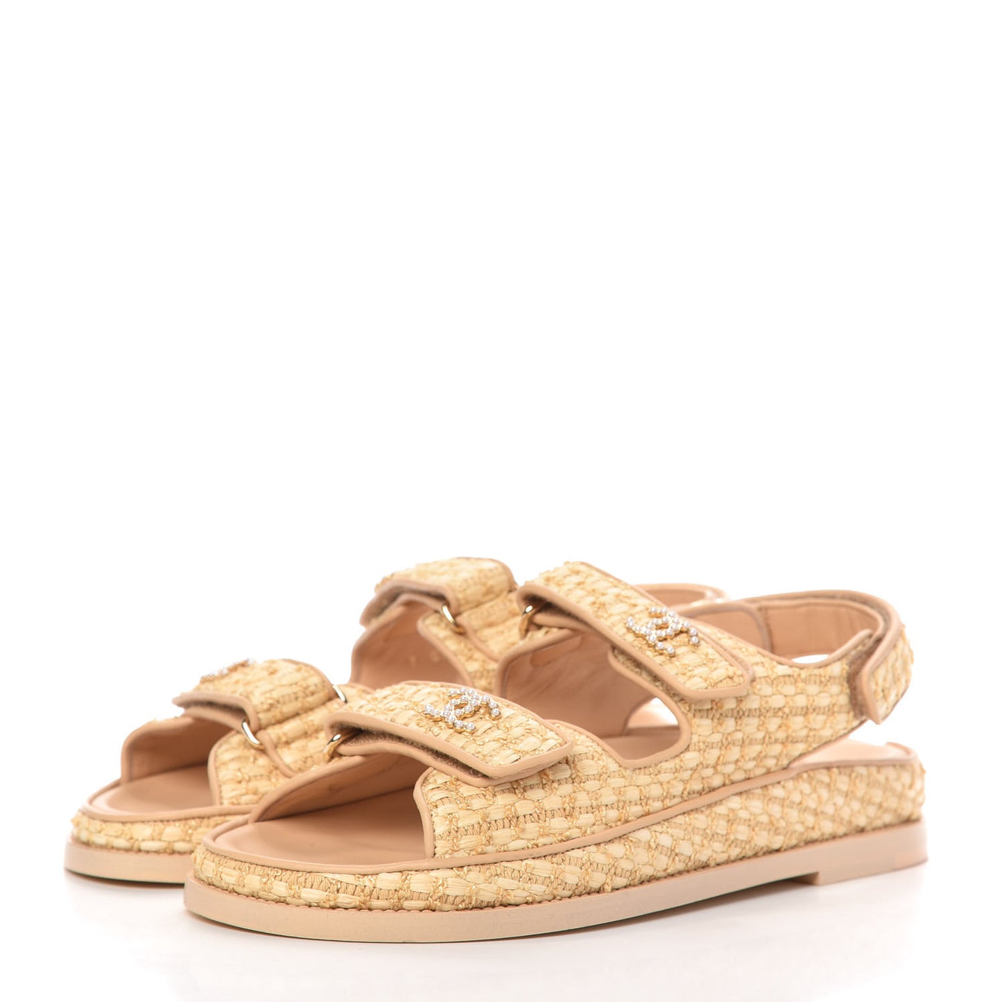 Braided Fabric Velcro Dad Sandals 38 Beige