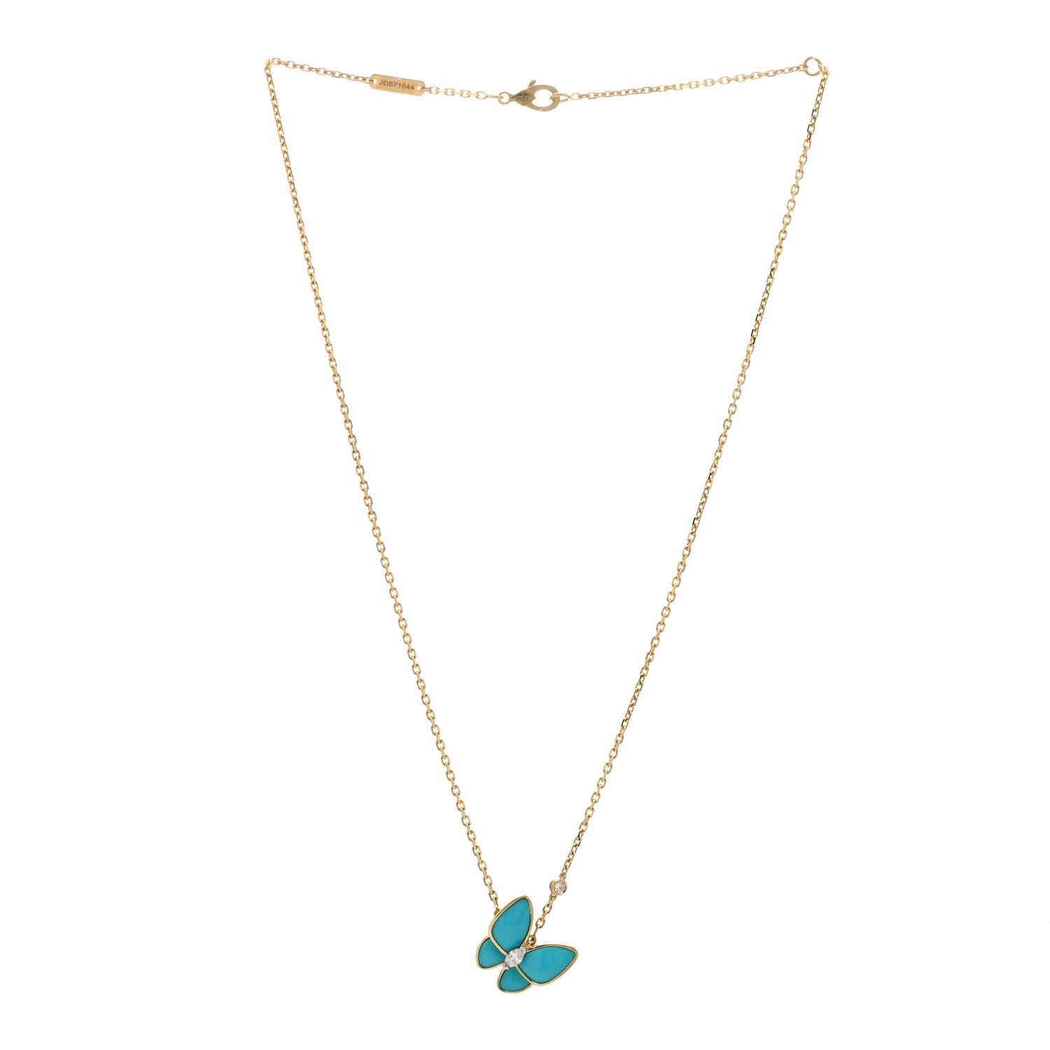 Van Cleef & Arpels 18K Yellow Gold Diamond Turquoise Two Butterfly Pendant Necklace 2 of 3