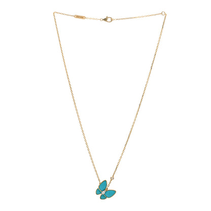 Van Cleef & Arpels 18K Yellow Gold Diamond Turquoise Two Butterfly Pendant Necklace 2 of 3