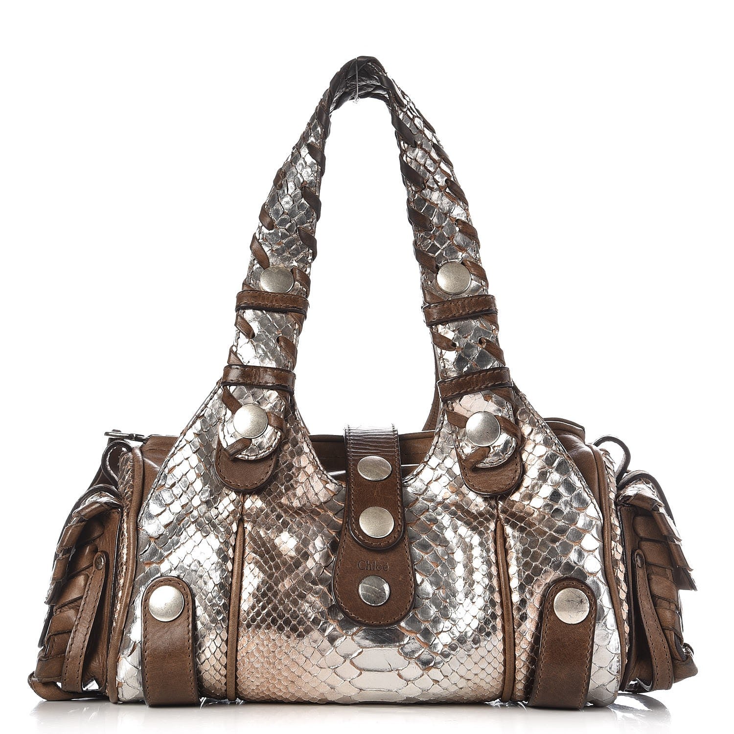 Chloe Metallic Python Calfskin Silverado Shoulder Bag Silver Brown 1 of 7