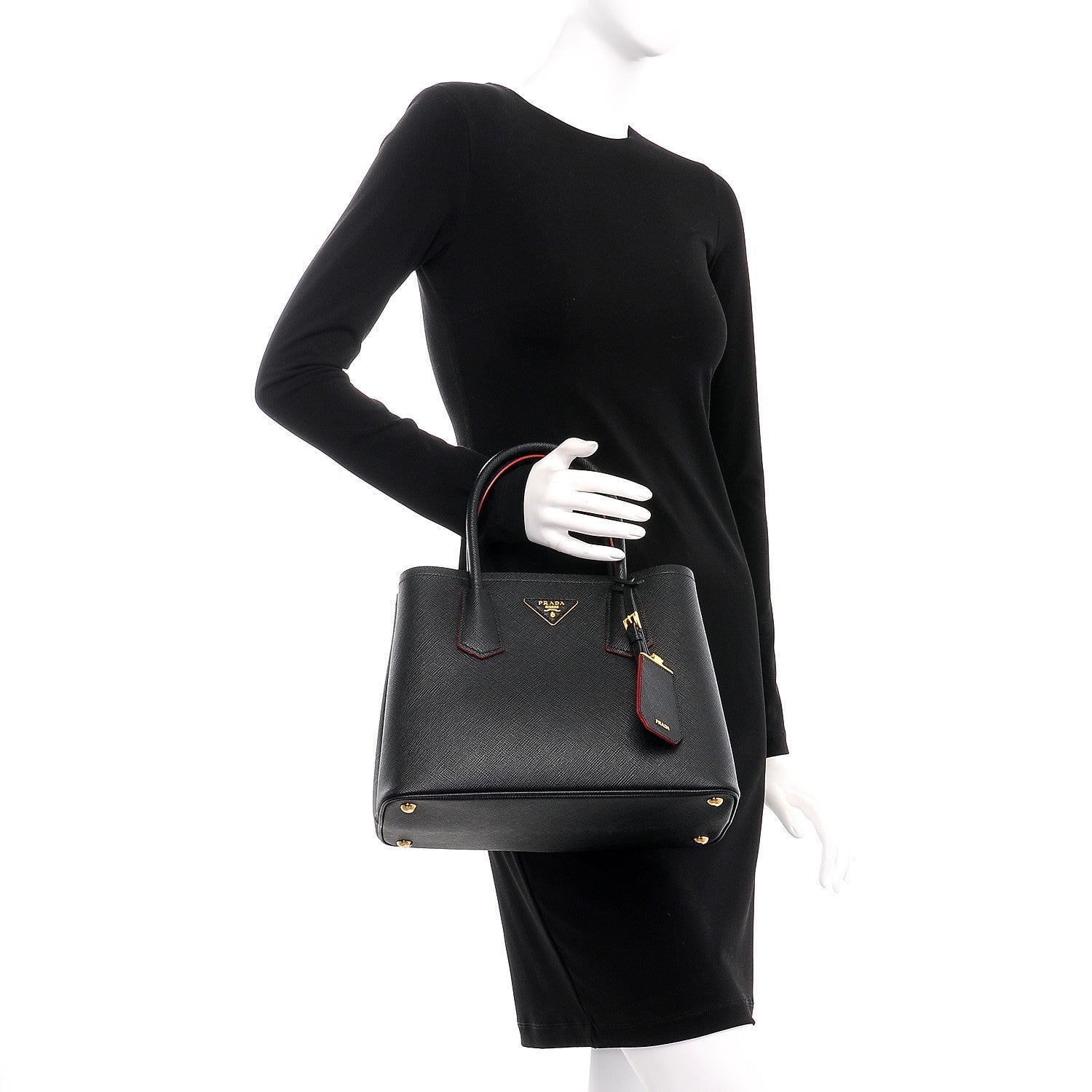 Prada Saffiano Cuir Small Double Bag Black Fuoco 2 of 9