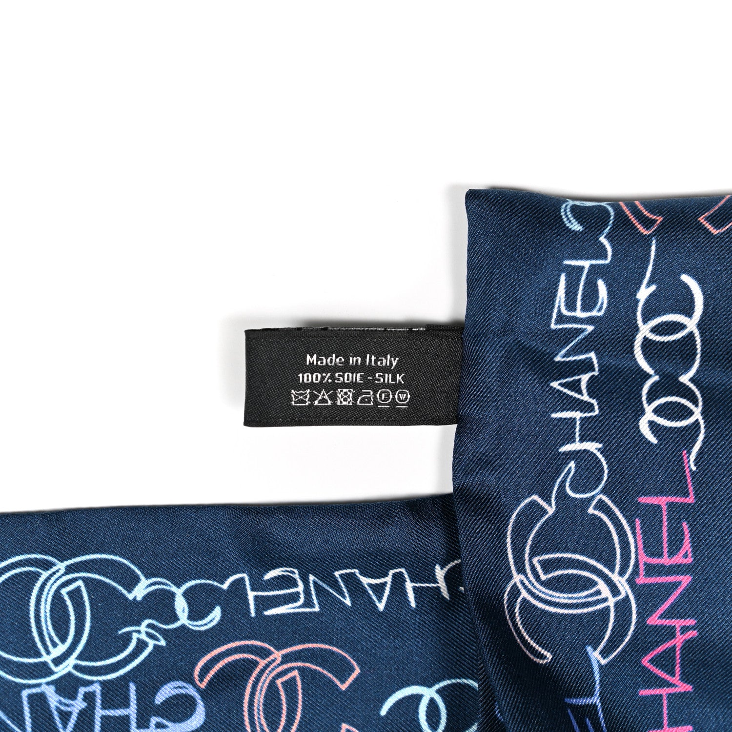 Chanel Silk Twill CC Logo Slim Bandeau Scarf Navy Blue Multicolor 4 of 4
