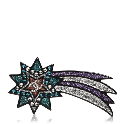 Chanel Glittered Resin Strass Shooting Star Brooch Silver Purple Green 1 of 6