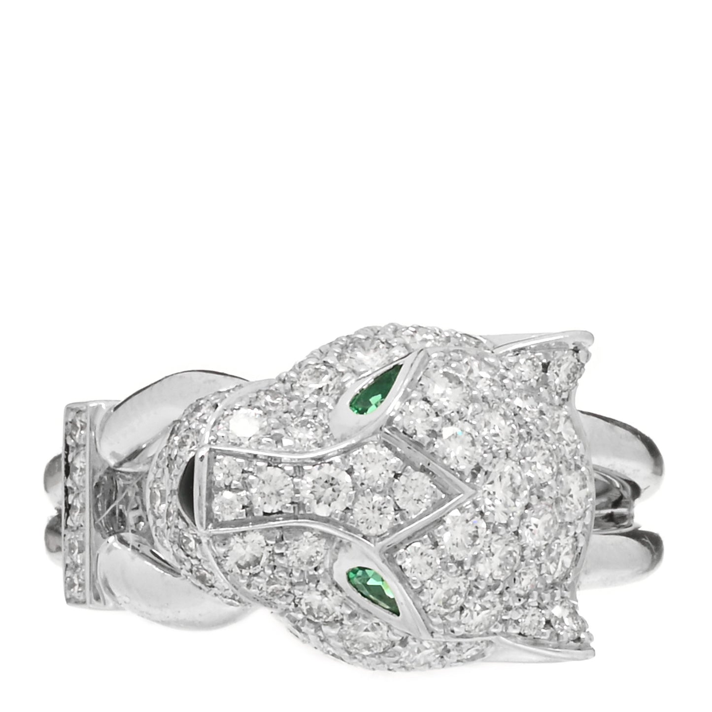 18K White Gold Diamond Emerald Black Onyx Panthere de Cartier Ring 49 4.75