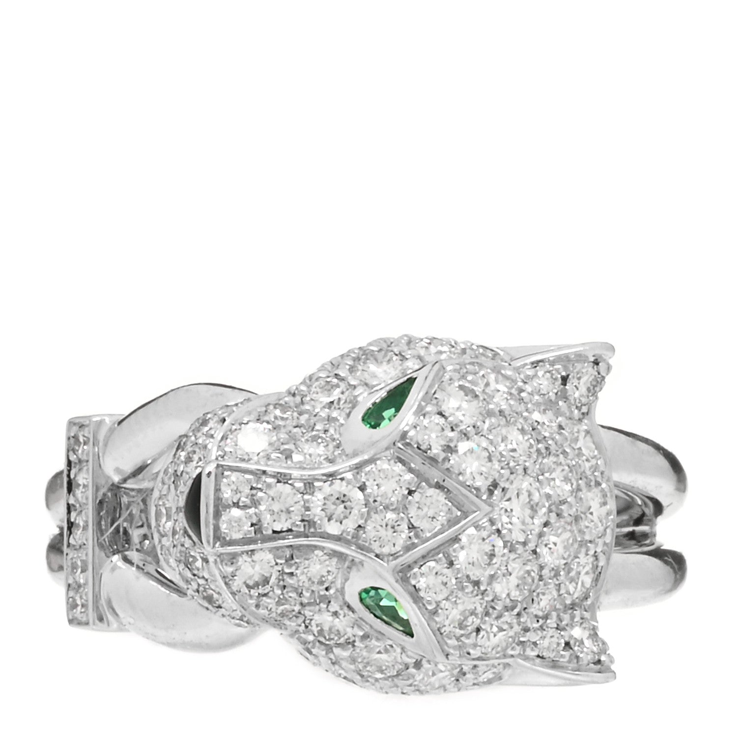 Cartier 18K White Gold Diamond Emerald Black Onyx Panthere de Cartier Ring 49 4.75 4 of 6