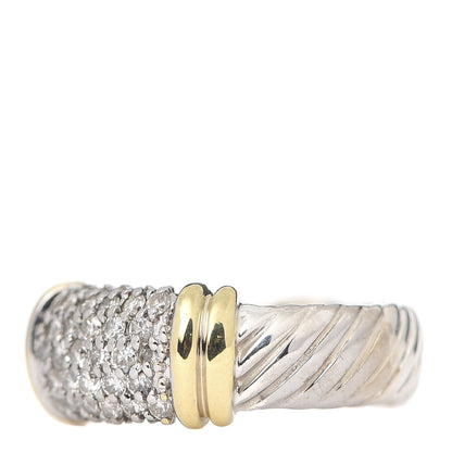 David Yurman Sterling Silver 18K Yellow Gold Diamond 8mm Metro Cable Ring 53 6.5 3 of 7