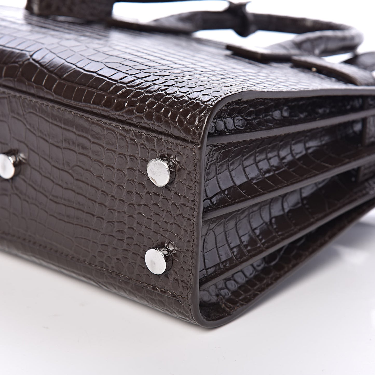 Calfskin Crocodile Embossed Nano Sac De Jour Dark Brown