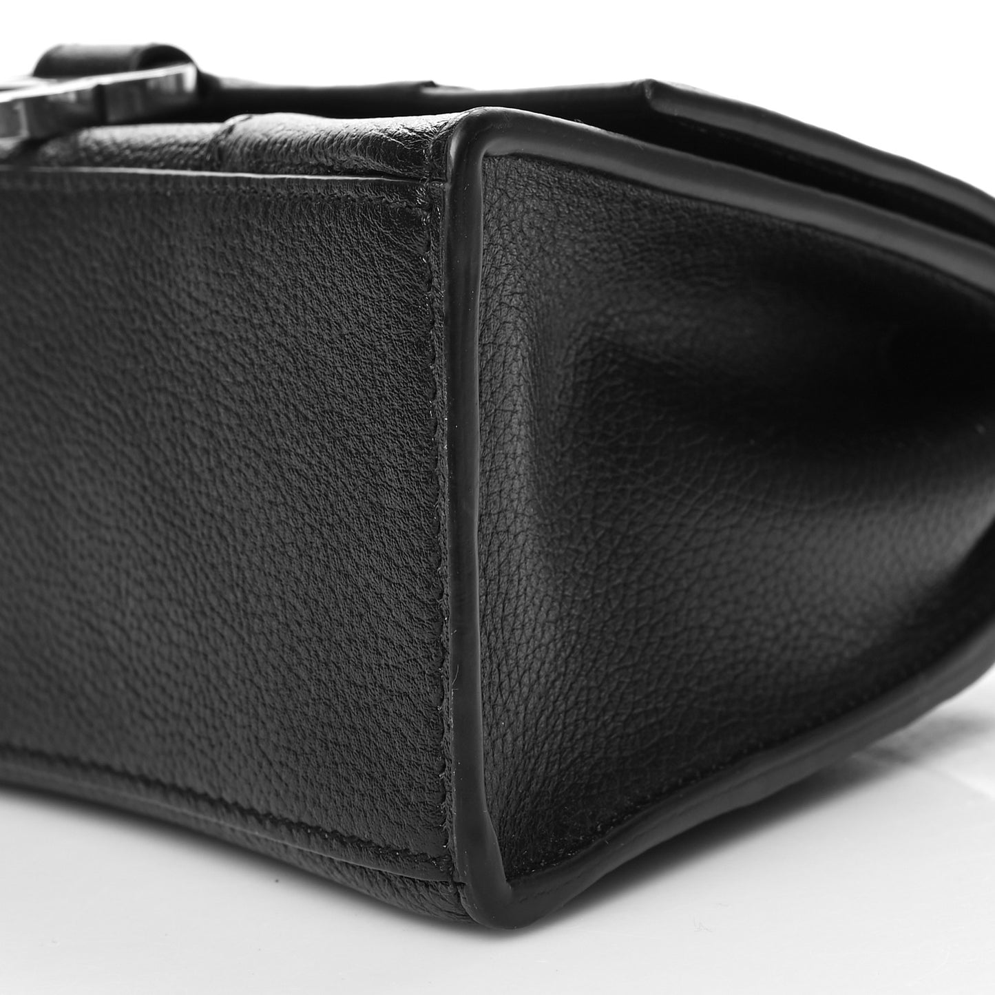 Grained Calfskin Hourglass Top Handle Bag XS Black
