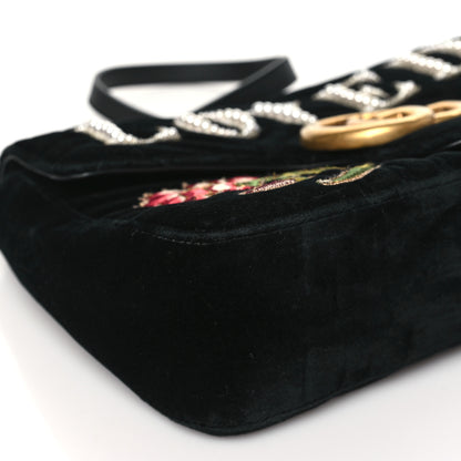 Gucci Velvet Matelasse Loved Embroidered Medium GG Marmont Shoulder Bag Black 9 of 10