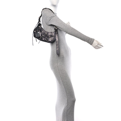 Balenciaga Extra Supple Calfskin Crystal Crocodile Embossed Le Cagole Shoulder Bag XS Gunmetal 2 of 11