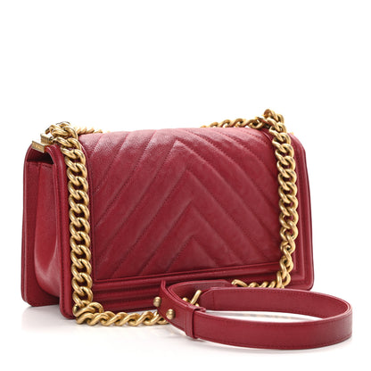 Chanel Caviar Chevron Quilted Medium Boy Flap Red 3 of 11