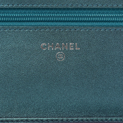 Chanel Iridescent Lambskin Quilted Wallet On Chain WOC Turquoise 6 of 12