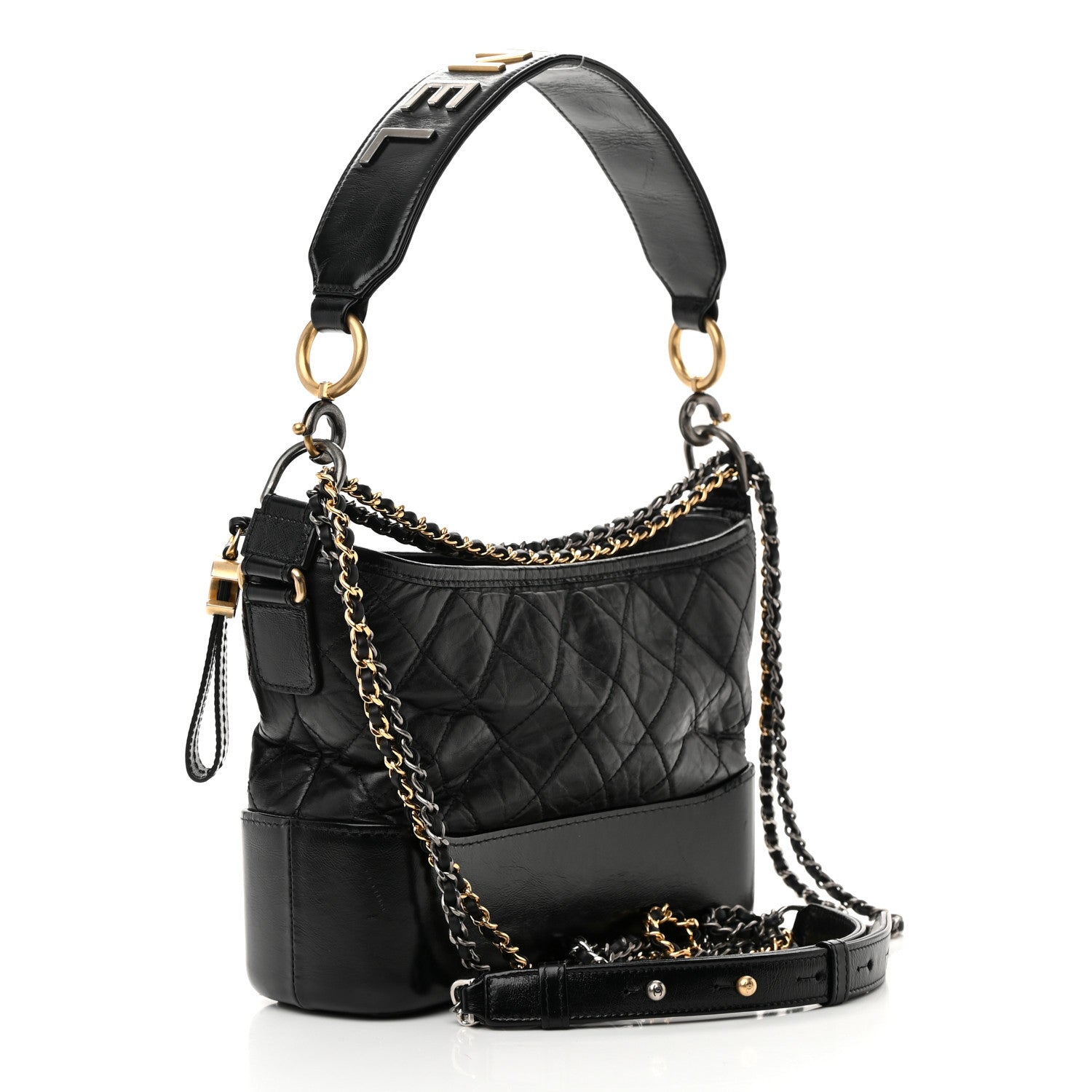 Chanel Aged Smooth Calfskin Quilted Medium Gabrielle Logo Hobo Black 3 of 15