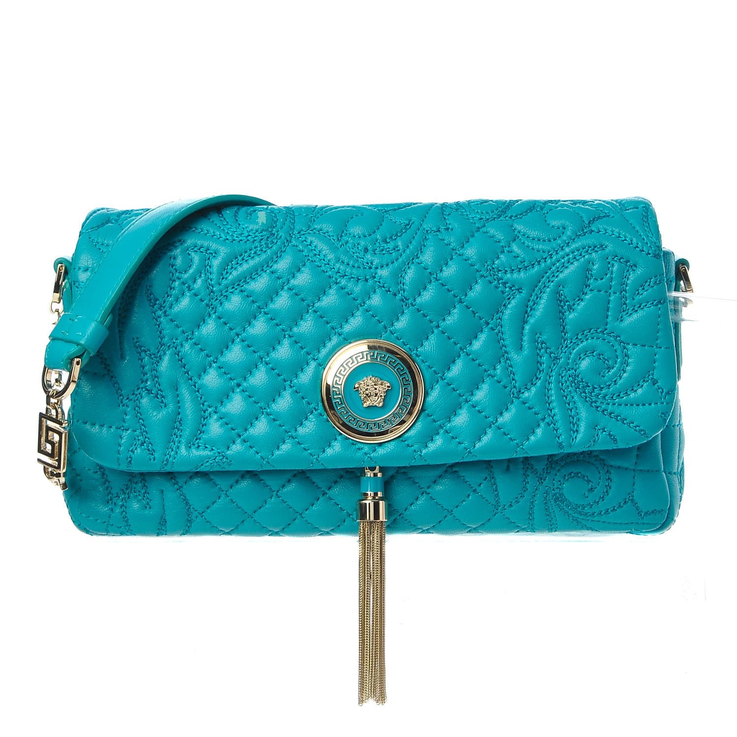Versace Nappa Barocco Quilted Calliope Vanitas Shoulder Bag Light Blue 1 of 8