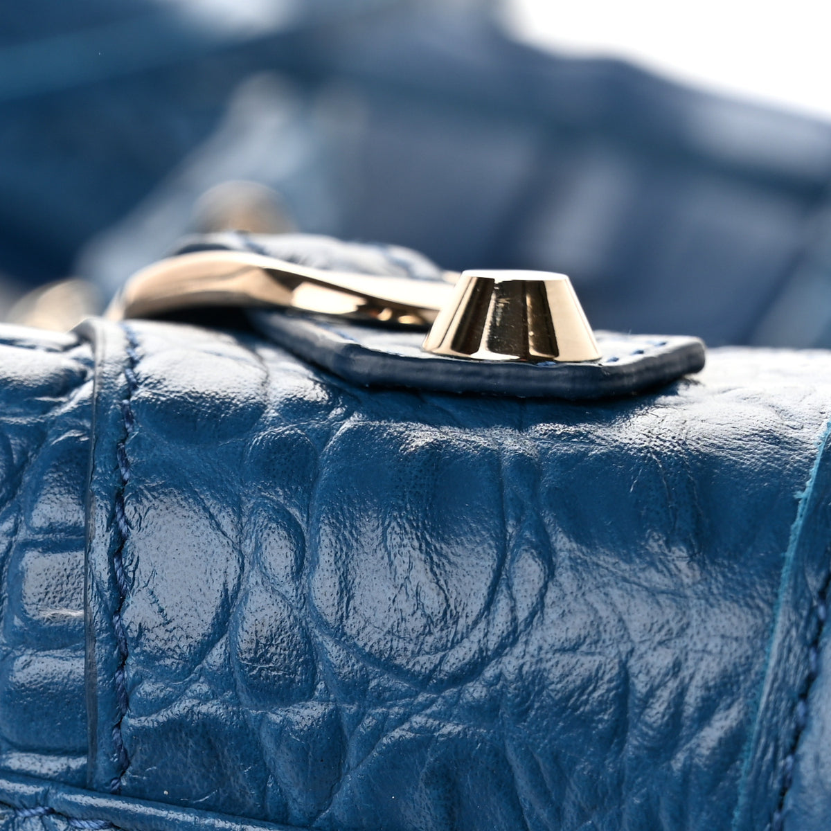 Calfskin Crocodile Embossed Classic Silver Hardware City Bleu Marine