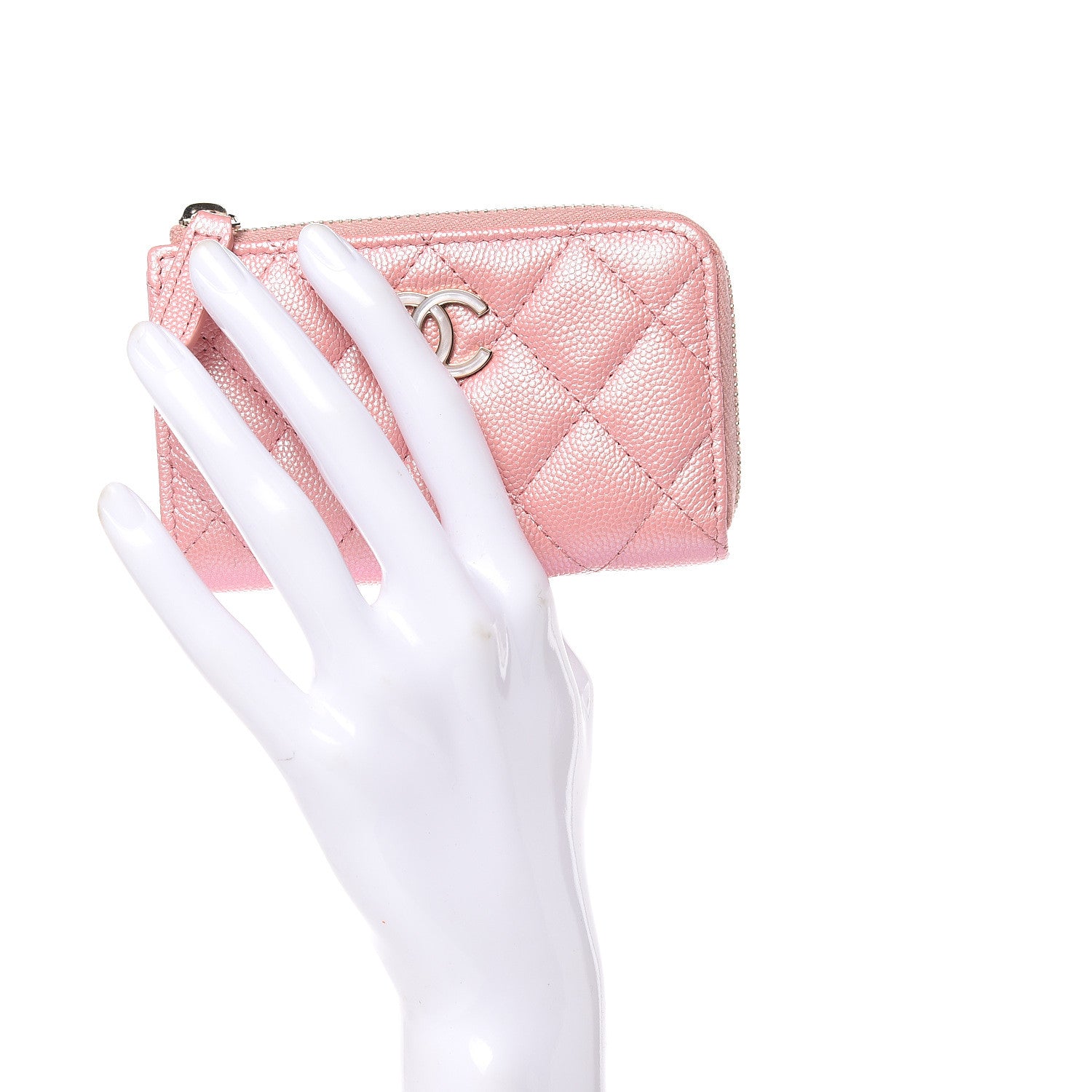 Chanel Iridescent Caviar Quilted Zipped Key Holder Case Rose Pink 2 of 7