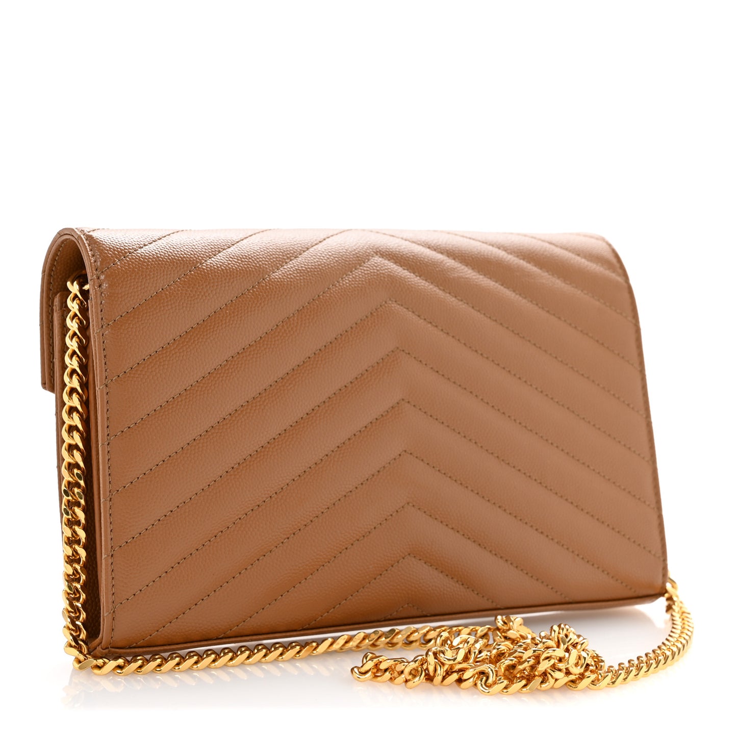 Grain De Poudre Matelasse Chevron Monogram Chain Wallet Natural Dark