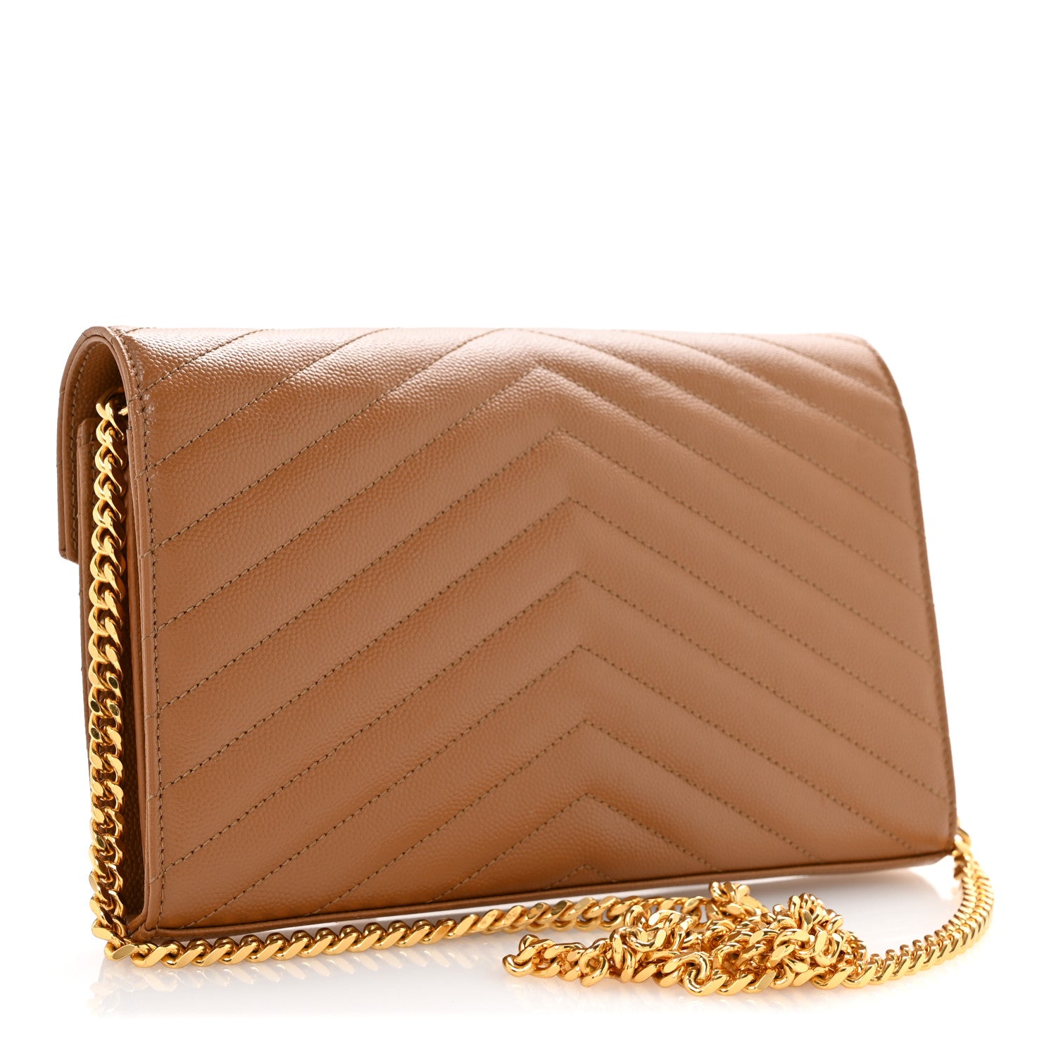 Saint Laurent Grain De Poudre Matelasse Chevron Monogram Chain Wallet Natural Dark 3 of 12