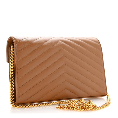Saint Laurent Grain De Poudre Matelasse Chevron Monogram Chain Wallet Natural Dark 3 of 12