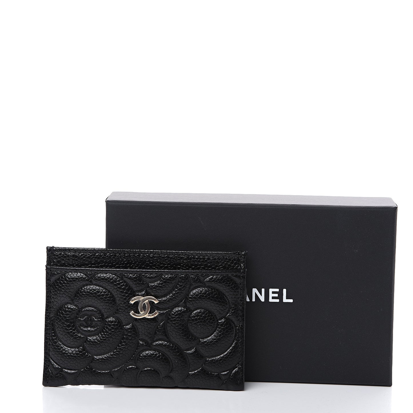 Caviar Camellia Embossed Card Holder Black