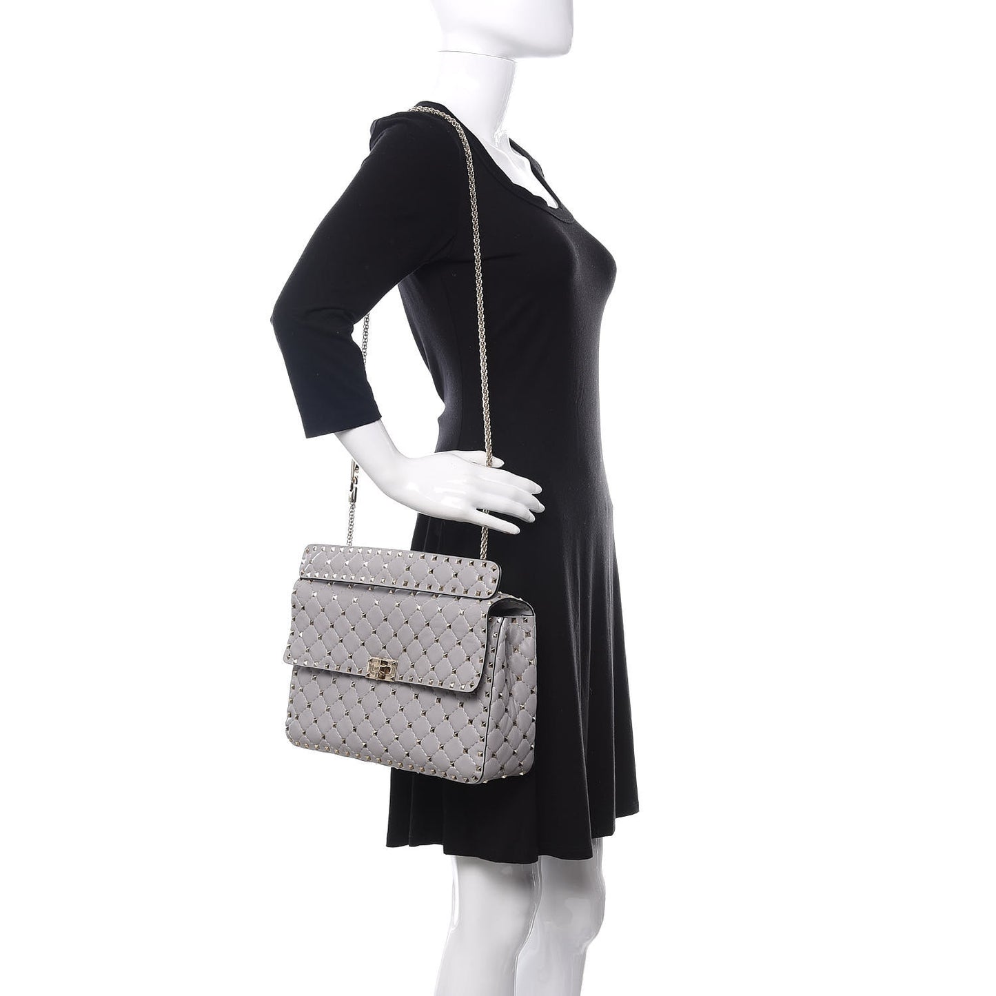 Nappa Large Rockstud Spike Shoulder Bag Pastel Grey