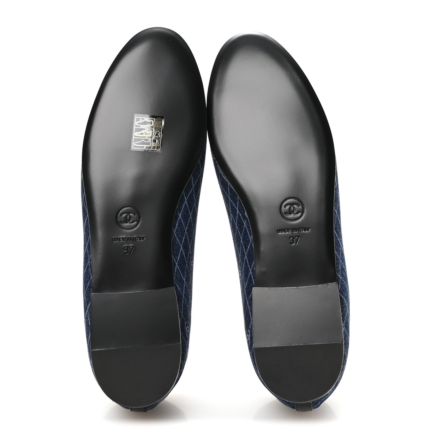 Denim Printed Quilt CC Cap Toe Ballerina Flats 37 Navy Blue Dark Grey