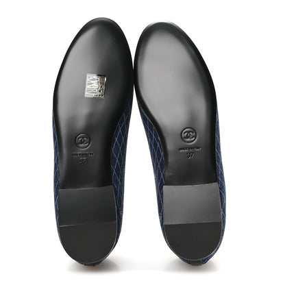 Chanel Denim Printed Quilt CC Cap Toe Ballerina Flats 37 Navy Blue Dark Grey 6 of 9