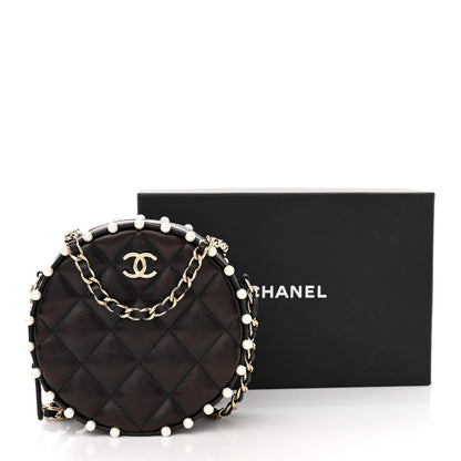 Chanel Calfskin Quilted Pearl Round Clutch With Chain Black 11 of 11