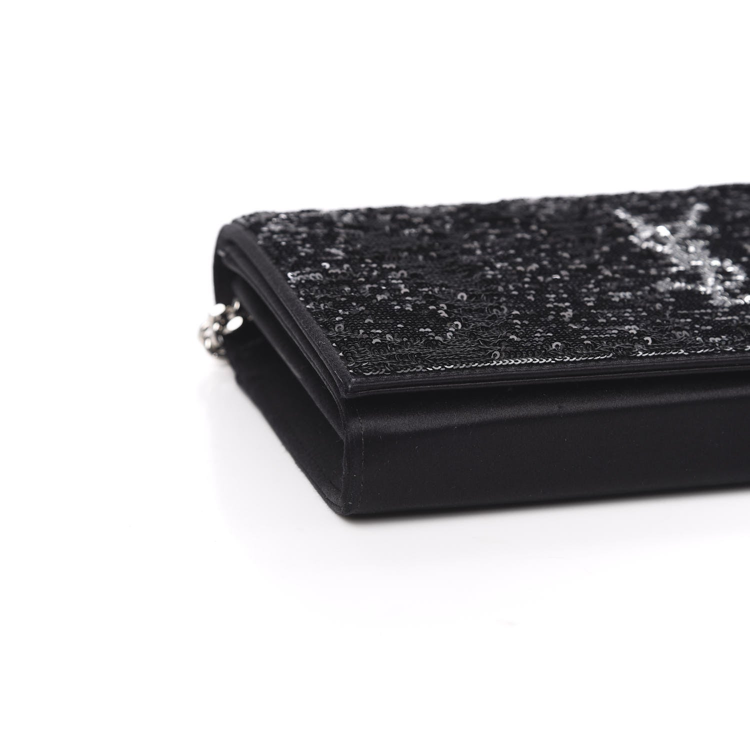 Saint Laurent Sequin Flip Monogram Chain Wallet Black 8 of 10