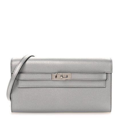 Hermes Metallic Chevre Chamkilight Kelly Wallet To Go Argent 1 of 25