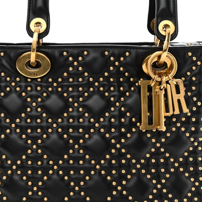 Christian Dior Calfskin Cannage Studded Medium Supple Lady Dior Black 7 of 10