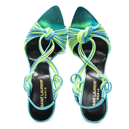 Saint Laurent Metallic Calfskin Gippy 105 Sandals 38.5 Cerulean Giallo Fluo 2 of 8