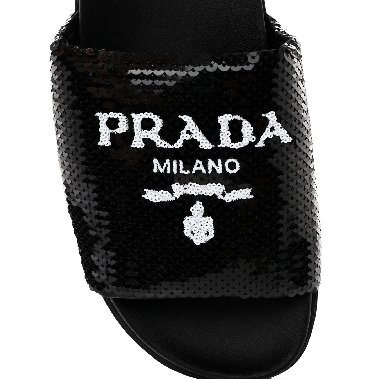 Paillettes Sequin Logo Slide Sandals 39 Black