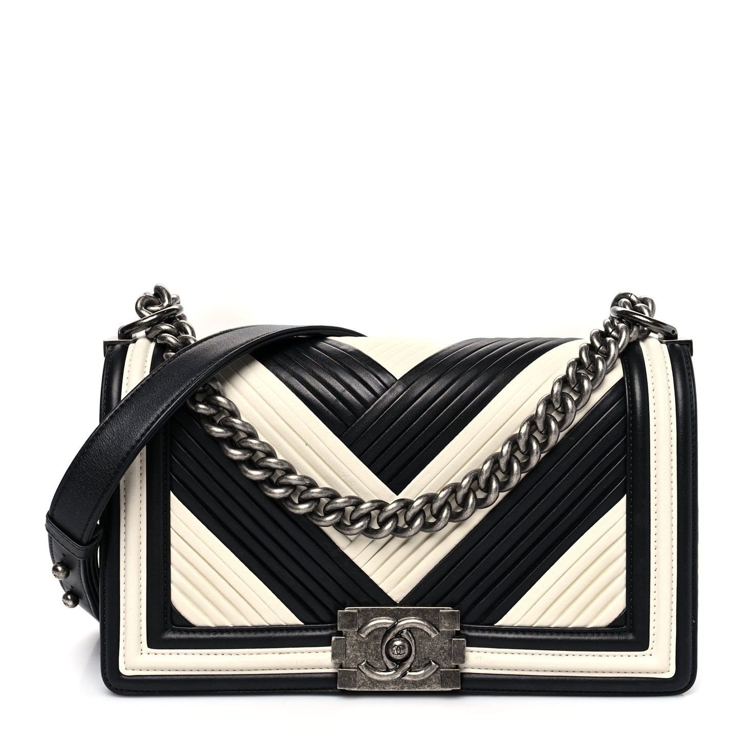 Calfskin Pleated Medium Boy In Rome Flap Black White