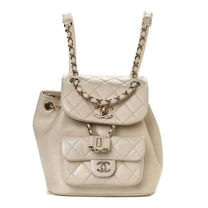 Chanel Glazed Aged Calfskin Quilted Small Duma Drawstring Backpack White 1 of 10