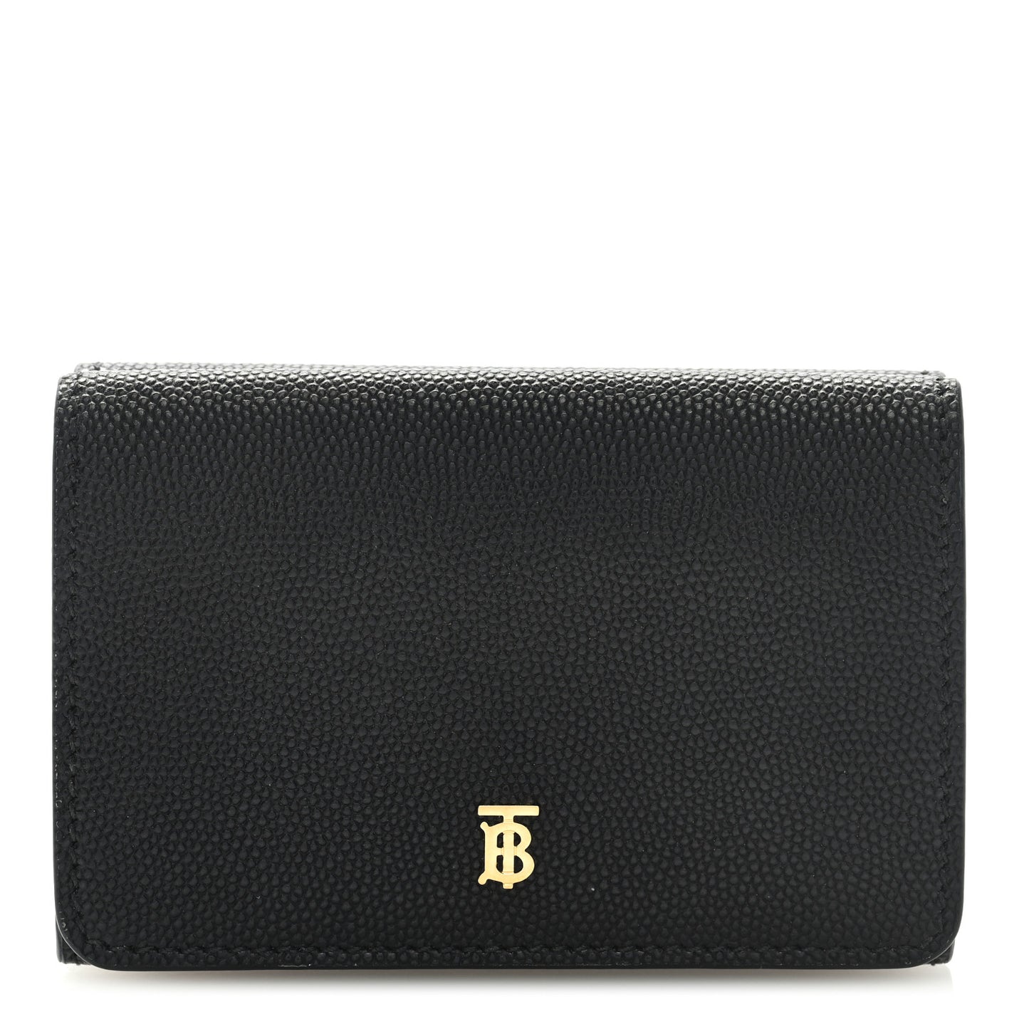 Grained Calfskin TB Compact Tri-Fold Wallet Black