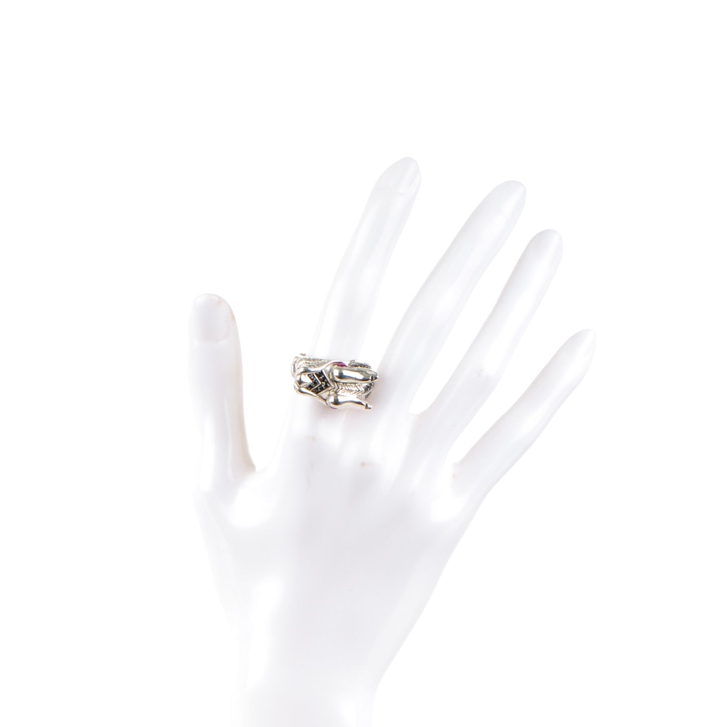 Sterling Silver Ruby Black Sapphire Naga Dragon Head Ring 7