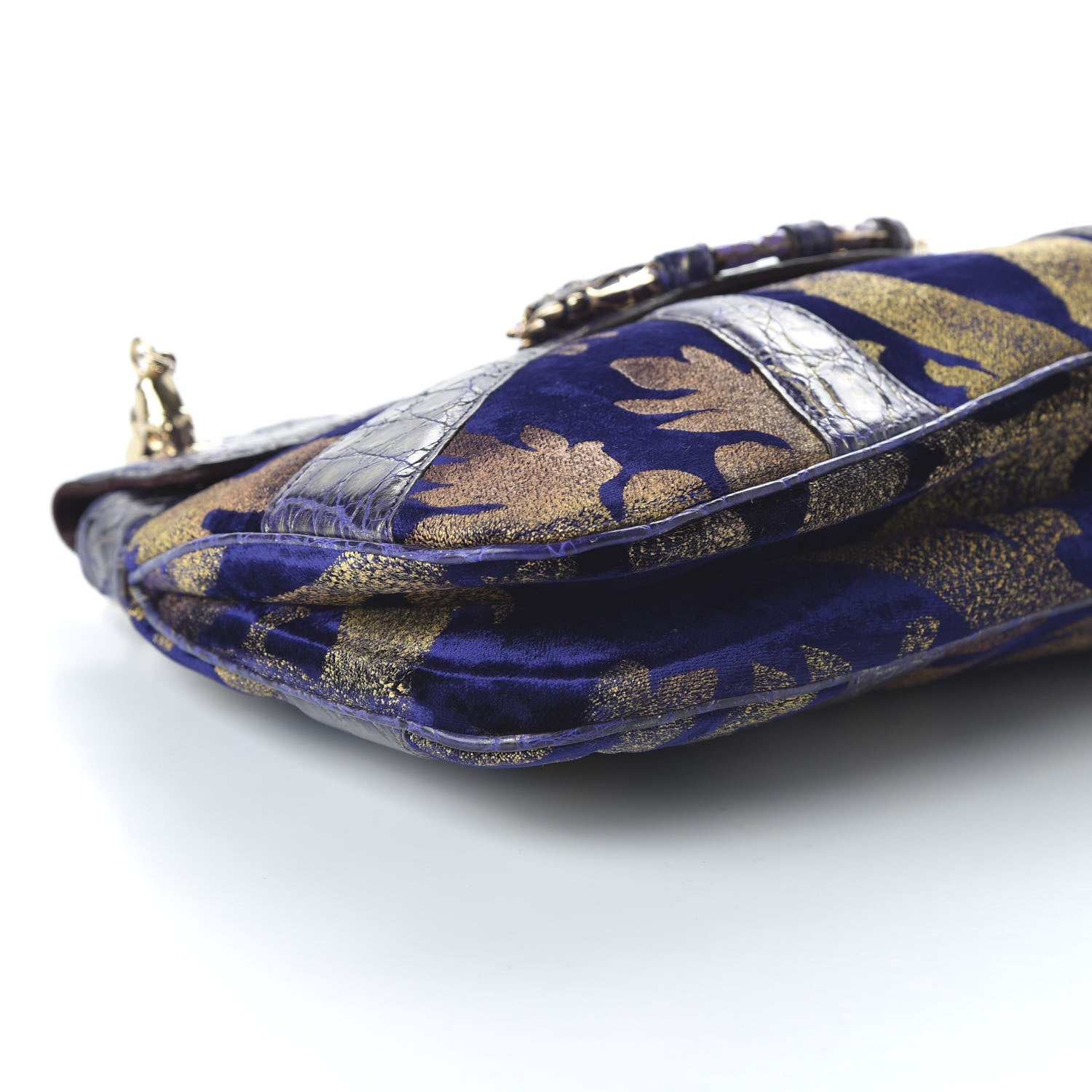 Gucci Velvet Calfskin Crocodile Embossed Limited Edition Tom Ford Jeweled Dragon Bag Purple Gold 6 of 10