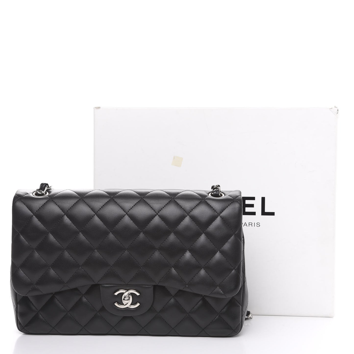 Lambskin Quilted Jumbo Double Flap Black