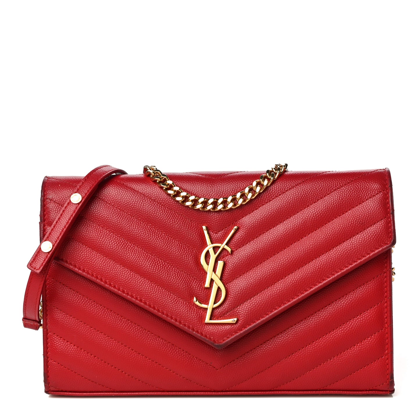 Grain De Poudre Matelasse Chevron Monogram Chain Wallet New Red