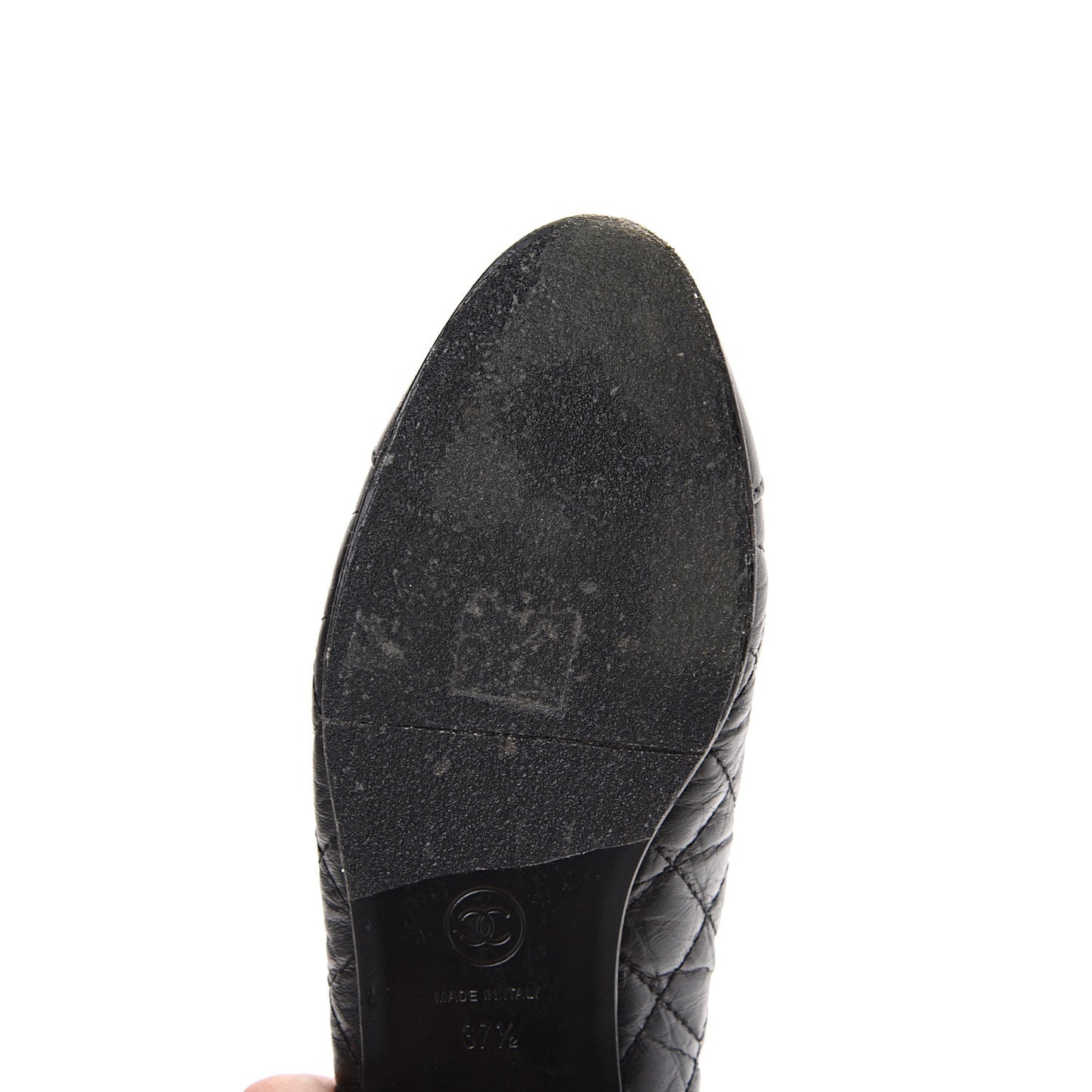 Aged Calfskin Quilted Cap Toe Ballerina Flats 37.5 Black