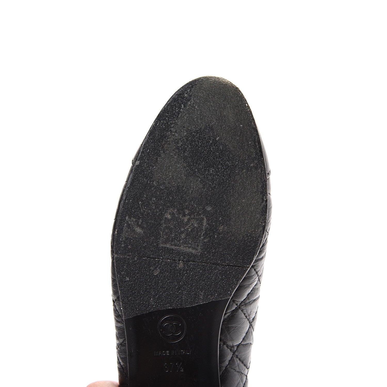 Chanel Aged Calfskin Quilted Cap Toe Ballerina Flats 37.5 Black 10 of 12