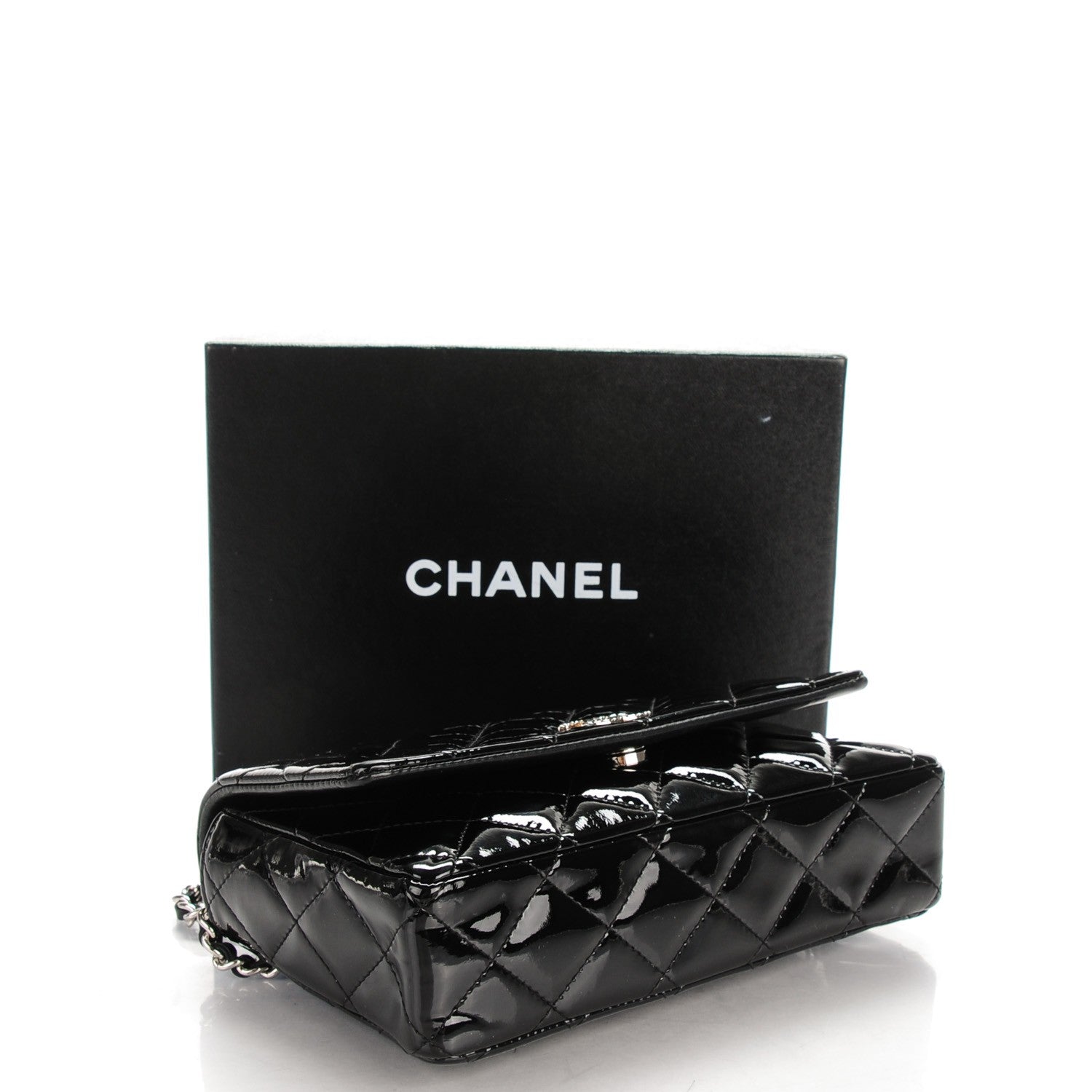 Chanel Patent Quilted Brilliant Wallet On Chain WOC Black 4 of 8
